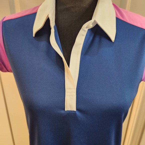 Greg Norman's Women's Cap Sleeve Golf Polo Shirt size Med Navy, White and Purple - Picture 3 of 8